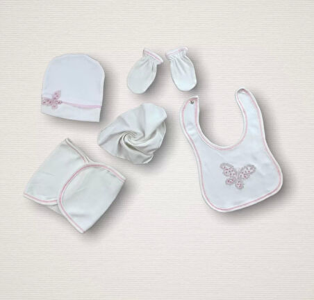 Uçan Kelebekler Nakışlı  10lu Zıbın Takımı Hastane Çıkışı Pembe