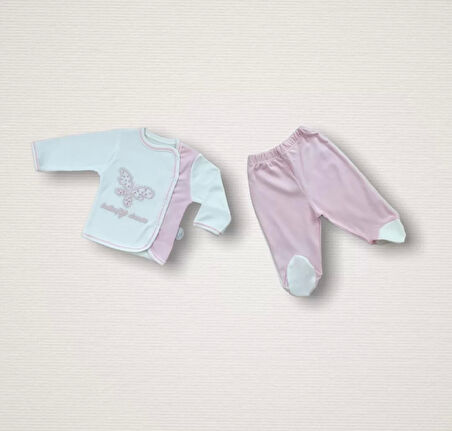 Uçan Kelebekler Nakışlı  10lu Zıbın Takımı Hastane Çıkışı Pembe