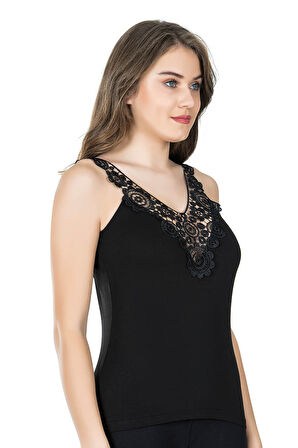 Azze  Sıfır Kol Güpürlü Kadın Atlet 298