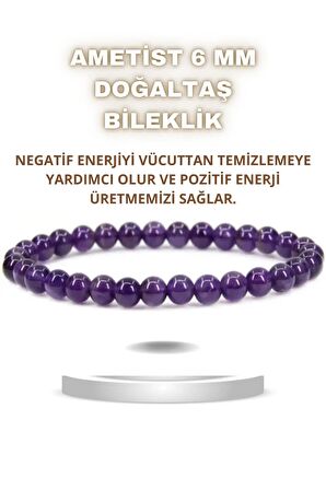 Ametist Doğal Taş Bileklik 6 Mm ( Zarif, Ince ) ( Yaşam Sevinçi Verir )