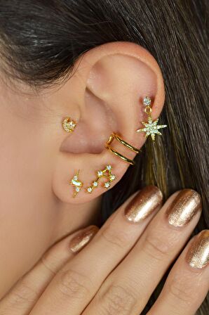 Terazi Burcu Küpe Takımyıldızı Piercing Gold Libra