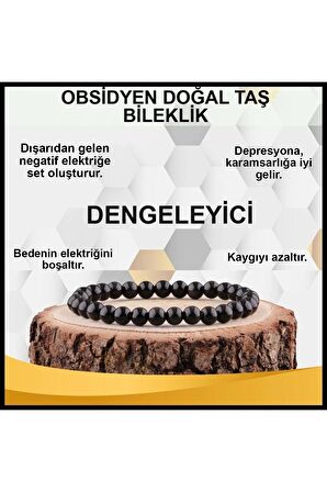 Doğal Taş Obsidyen Bileklik 6 mm
