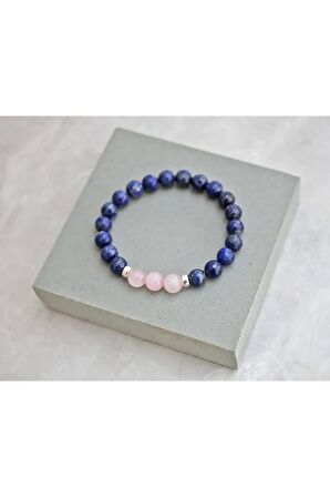 Lapis - Pembe Kuvars Doğal Taş Bileklik 8 mm