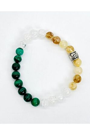 Malakit - Dönüşümlü Sitrin - Necef Doğal Taş Bileklik 8mm Unısex