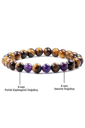 Kaplan Gözü - Ametist Doğal Taş Bileklik 8 mm