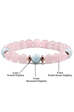 Akuamarin - Pembe Kuvars Doğal Taş Bileklik 8 Mm