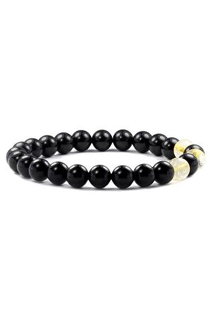 Obsidian - Dönüşümlü Sitrin Doğal Taş Bileklik 8 mm