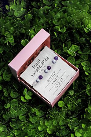 Bunu Yapabilirsin Kadın Doğal Taş Tılsım Bilekliği Düz 8mm (Ametist, Selenit,Havlit)Chi-Zen Bileklik