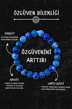 Özgüven Doğal Taş Tılsım Bilekliği Düz 8mm (Apatit, Lapis Lazuli, Sodalit Taşı) Chi-Zen Bileklik