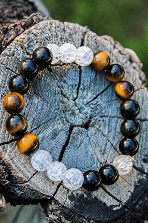 Güç Doğal Erkek Tılsım Bilekliği Düz 8mm (Altın Obsidyen, Kaplan Gözü, Necef Taşı) Chi-Zen Bileklik