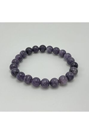 Sertifikalı Lepidolit 8mm Elastik Misinalı Doğal Taş Bileklik