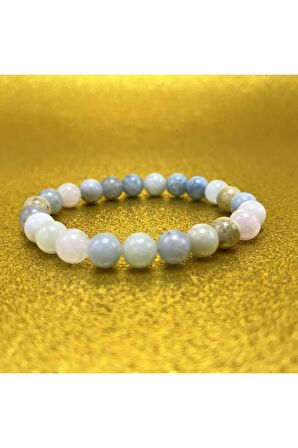 Sertifikalı Helkum (HELİDOR-AKUAMARİN-MORGANİT)8mm Elastik Misinalı Doğal Taş Bileklik