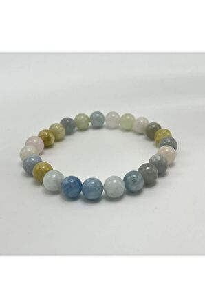 Sertifikalı Helkum (HELİDOR-AKUAMARİN-MORGANİT)8mm Elastik Misinalı Doğal Taş Bileklik