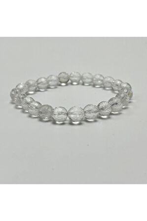 Sertifikalı Kristal Kuvars 8mm Elastik Misinalı Doğal Taş Bileklik