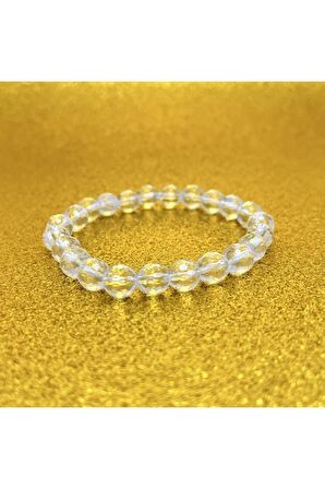 Sertifikalı Kristal Kuvars 8mm Elastik Misinalı Doğal Taş Bileklik