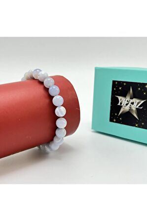 Sertifikalı Kalsedon 8mm Elastik Misinalı Doğal Taş Bileklik