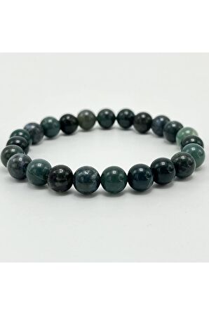 Sertifikalı Yosunlu Akik 8mm Elastik Misinalı Doğal Taş Bileklik