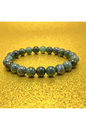 Sertifikalı Yosunlu Akik 8mm Elastik Misinalı Doğal Taş Bileklik