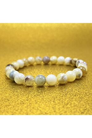 Sertifikalı Sarı Opal 8mm Elastik Misinalı Doğal Taş Bileklik