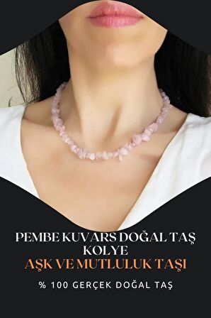 Pembe Kuvars Doğal Taş Kolye ( Aşk , Bolluk Ve Şans ) Aa Kalite 45 Cm