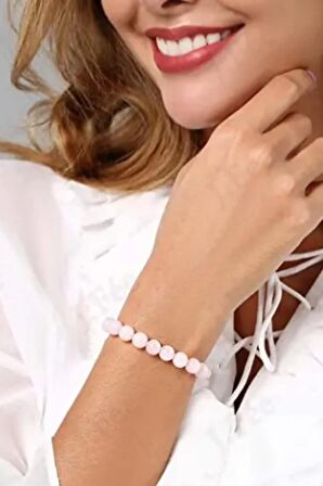 Pembe Kuvars Doğal Taş Bileklik 8 Mm 1. Sınıf Kalite ( Sevgi Aşk Mutluluk Tılsımı )