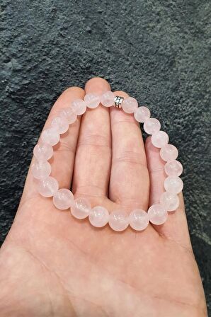 Pembe Kuvars Doğal Taş Bileklik 8 Mm 1. Sınıf Kalite ( Sevgi Aşk Mutluluk Tılsımı )