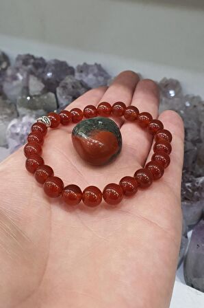 Akik Doğal Taş Bileklik 8 Mm ( Kan Taşı Hediye ) ( Nazara Karşı Koruma ) Aa Kalite