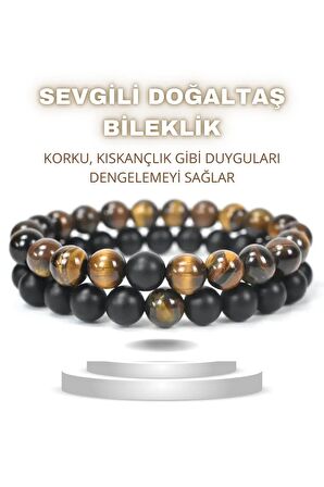 Sevgili Bilekliği Doğal Taş Kaplan Gözü , Oniks ( Korku , Nazar , Pozitiflik ) 8 Mm