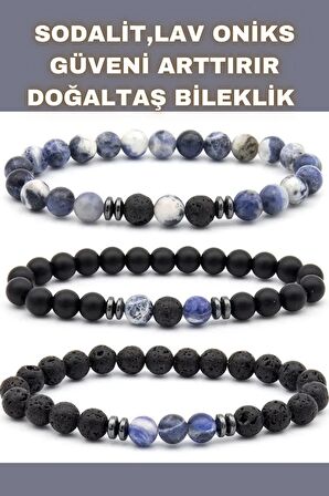Sodalit , Oniks , Lav Doğal Taş Bileklik Seti ( Mantıksal Düşünme Ve Problem Çözme ) 6 Mm