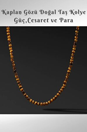 Kaplan Gözü Doğal Taş Kolye ( Güç, Cesaret Ve Para ) 6 Mm