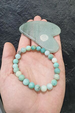 Amazonit Doğaltaş Bileklik ( Aventurin Gua Sha Hediyeli ) 8 Mm