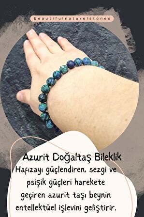 Azurit Doğaltaş Bileklik ( Akik Taş Hediyeli ) 8 Mm ( Hafıza Güçlendirici / Sezgi Ve Psişik Güç )