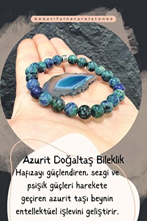 Azurit Doğaltaş Bileklik ( Akik Taş Hediyeli ) 8 Mm ( Hafıza Güçlendirici / Sezgi Ve Psişik Güç )