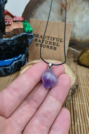 Ametist Ham Doğal Taş Kolye ( Radyasyon Koruyucu , Pozitif Enerji )