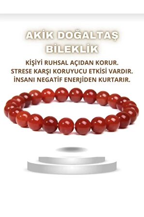 kırmızı akik 8mm doğal taş bileklik (sertifikalı)