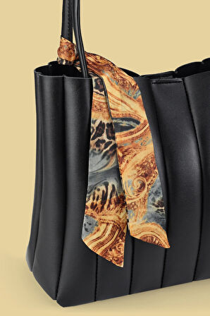 Fularlı Büyük Boy Siyah Kadın Çanta