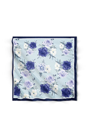 Mavi Gül Desenli Fular