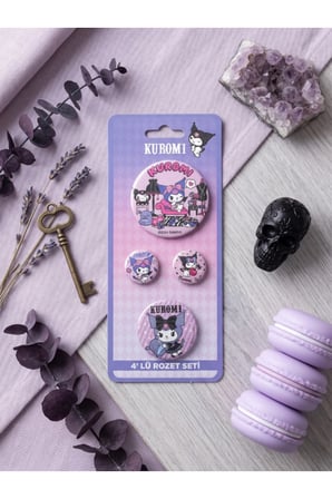 Kuromi & Hello Kitty Lisanslı 4'lü Rozet Set