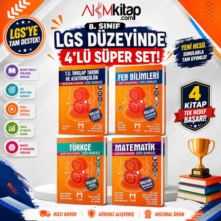 Mozaik 8.Sınıf Türkçe Matematik Fen ve İnkılap Tarihi Soru Bankası Seti 4 Kitap