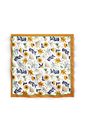 Çiçek Desenli Turuncu Fular