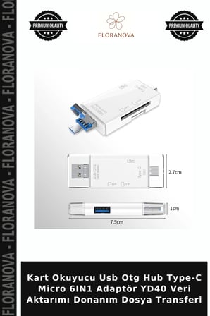 Kart Okuyucu Usb Otg Hub Type-C Micro 6IN1 Adaptör YD40 Veri Aktarımı Donanım Dosya Transferi