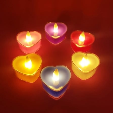 Delux Serisi Yılbaşı Susü Renkli Lamba Sevgililer Günü Kalpli Tealight Pilli Mum