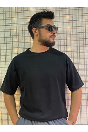 Unisex Zümrüt Yeşili Bisiklet Yaka Pamuk Oversize Boyfriend T-shirt