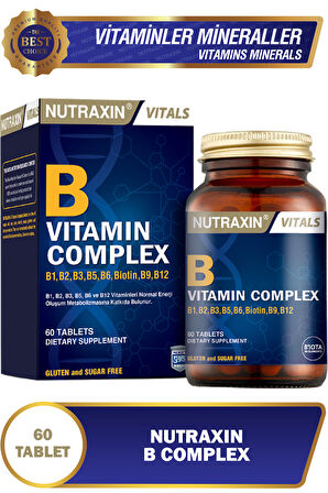 2 Adet Nutraxin B Vitamin Complex 60 Adet Tablet - (B1-B2-B3-B5-B6-Biotin-B12)