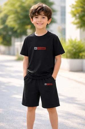 Erkek - Kız Çocuk Tişört Şort Takım %100 Pamuk Yazlık Rahat Kalıp Baskılı T-Shirt Çocuk Kombin