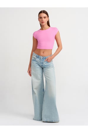 30528 Pamuk ve Modal Karışımlı Crop Top-Pembe
