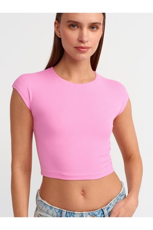 30528 Pamuk ve Modal Karışımlı Crop Top-Pembe