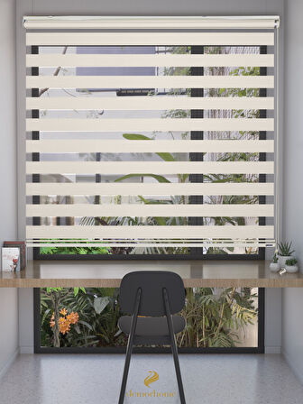 Demor Home Açık Krem Rengi Yüksek Kalite Bambu Zebra, Mekanize Perde