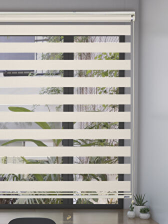 Demor Home Açık Krem Rengi Yüksek Kalite Bambu Zebra, Mekanize Perde