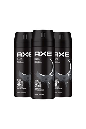 Axe Erkek Deodorant & Bodyspray Black 48 Saat Etkileyici Koku Vücut Spreyi 150 ml X3 Adet